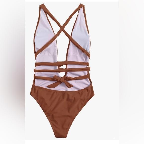 Brown Strappy One-Piece Swimsuit - Picture 2 of 5